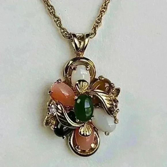 Gold-toned Multi Gemstone & tiny CZ earrings and necklace set - Picture 8 of 13
